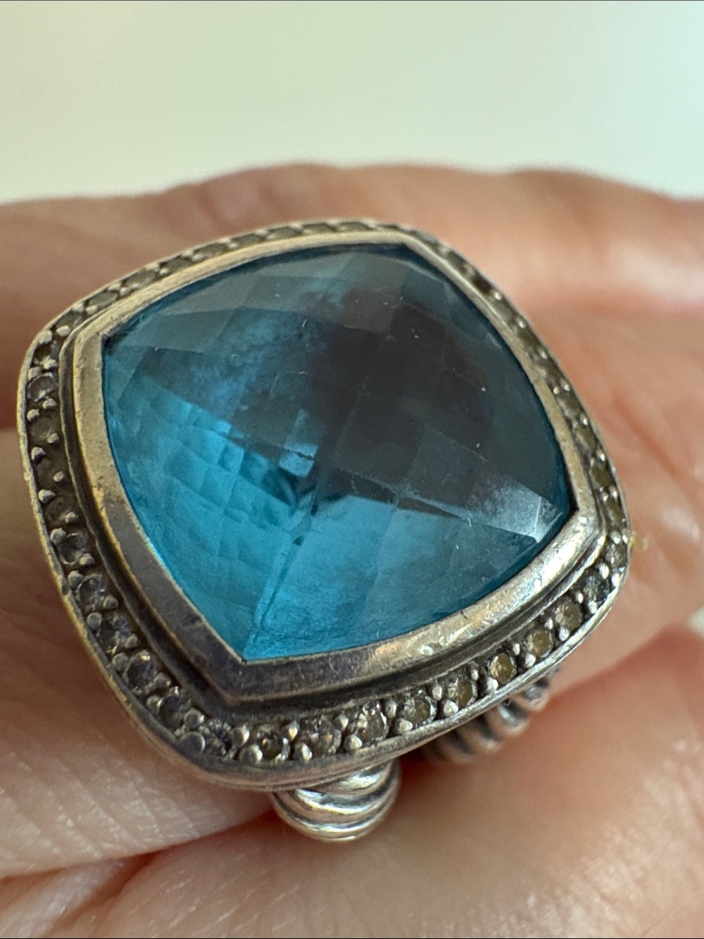 David Yurman Authentic Albion 17mm Blue Topaz Diamond Halo Sterling Silver | 7 - Picture 3 of 11